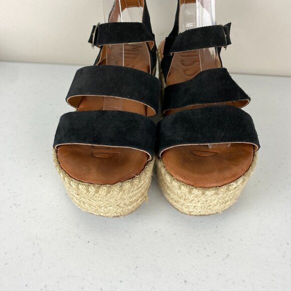 Musse & Cloud Espadrille Sandals Platform Womens 37 or US 6 Black Suede - Picture 3 of 10